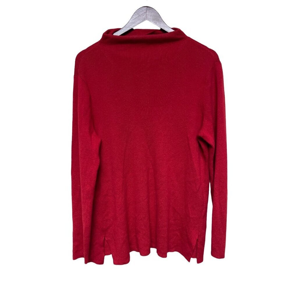 J.Jill Women's Sweater Silk Wool Blend Ribbed Cowl Neck Red Top Size Large